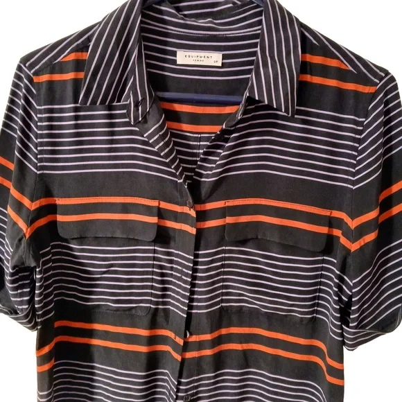Equipment Femme Womens Blue Red 100% Silk Striped Shirtdress Dress Petite Small - Picture 4 of 10